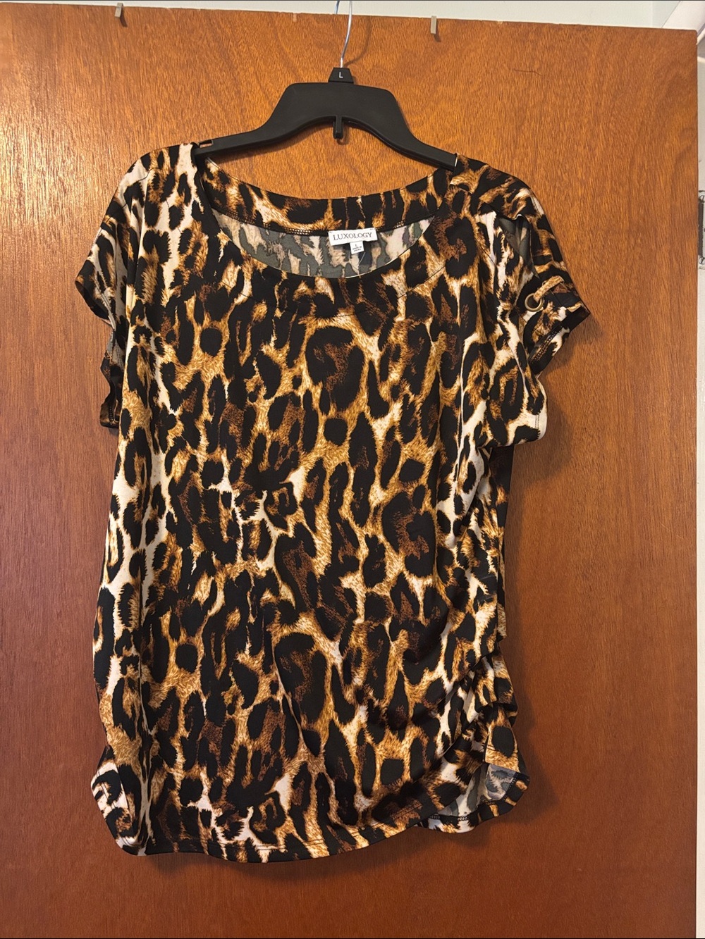 Luxology Leopard Print Short Sleeve Top - Brown Black Cream